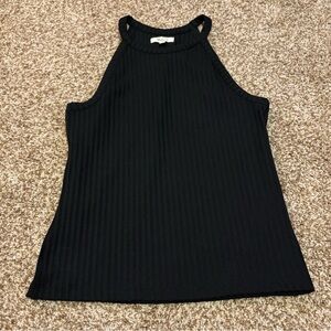 Madewell || Ribbed Knit High Neck Black Textured Tank Top Size L